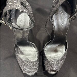 Casadei Glittering Silver Peep-Toe Heels